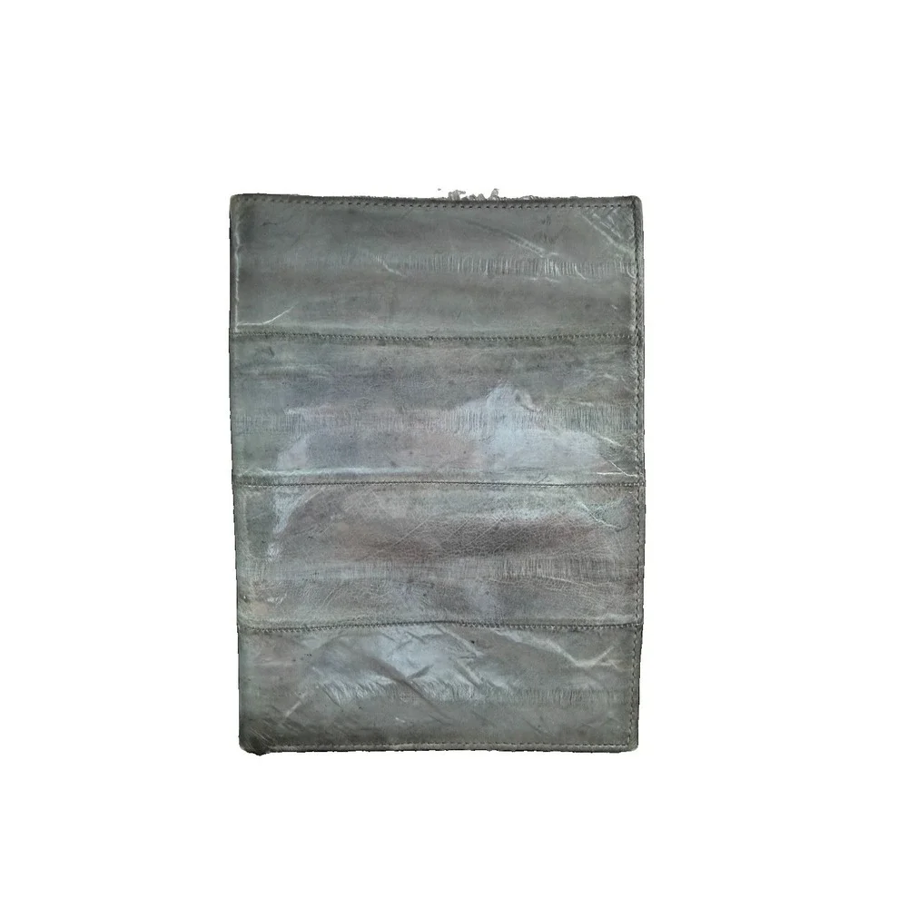 vintage genuine Gray Eel skin leather Bifold Large Wallet Passport Wallet Mens